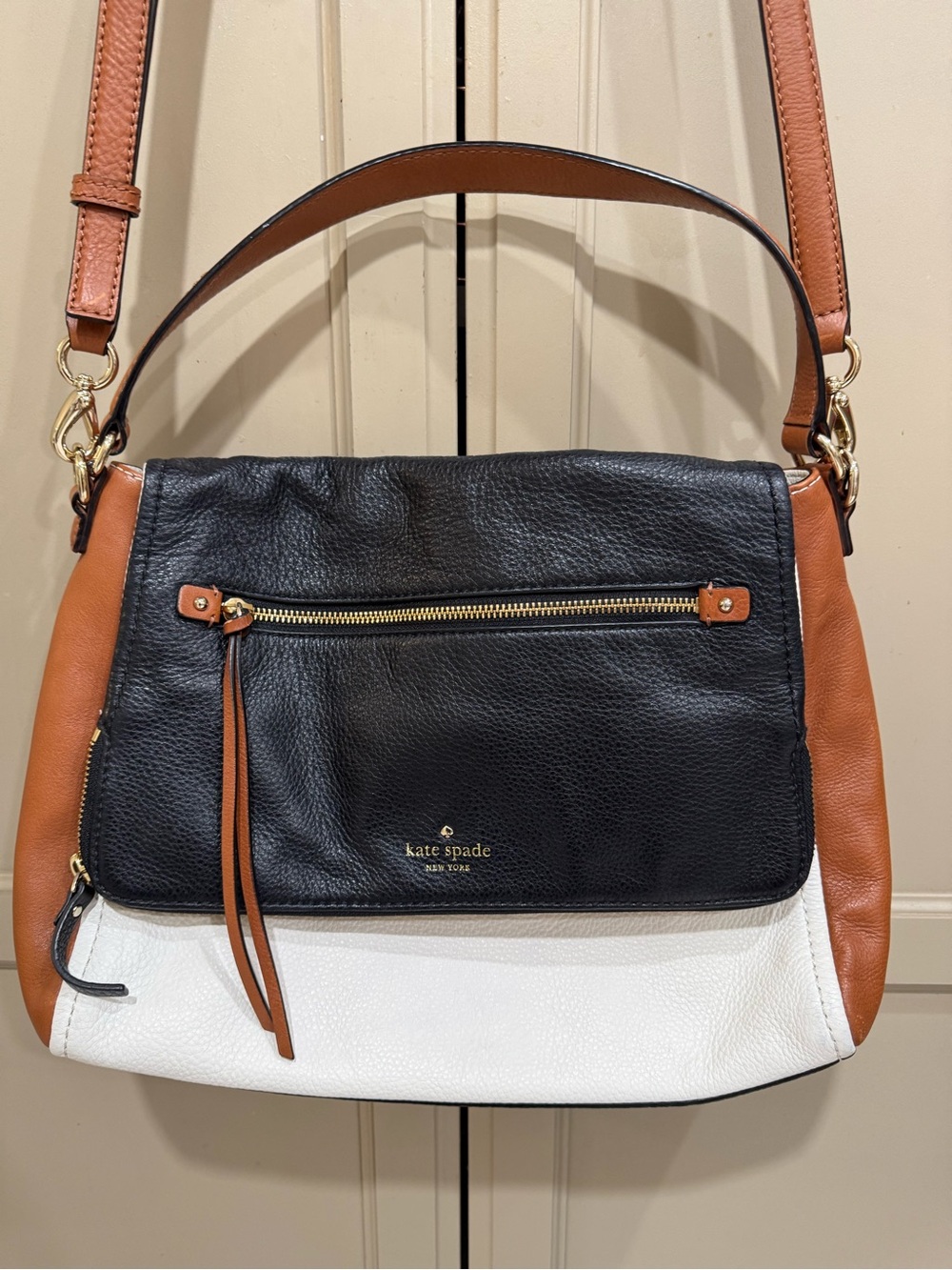 kate spade Black, White & Brown Leather Shoulder Bag